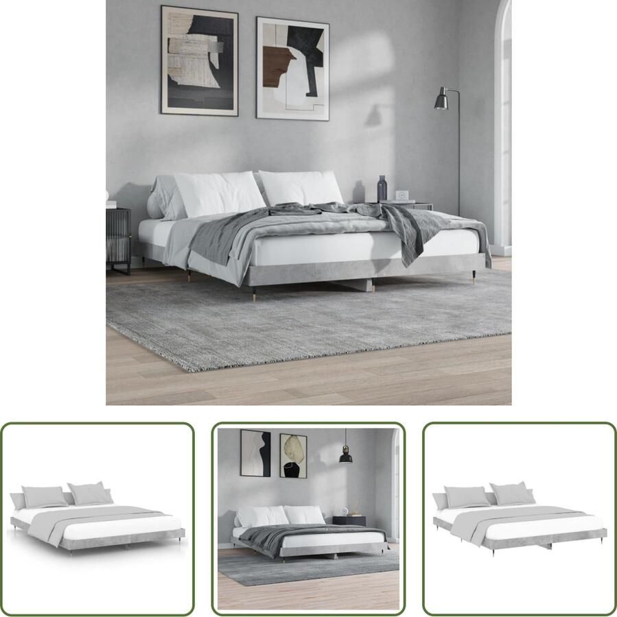 The Living Store Bedframe Duurzaam Bedframe Afmetingen- 203 x 203 x 20 cm Kleur- Betongrijs Beton Grijs Bed Frame Tweepersoons Bed Houten Bed Frame Slaapcomfort Duurzame Materialen