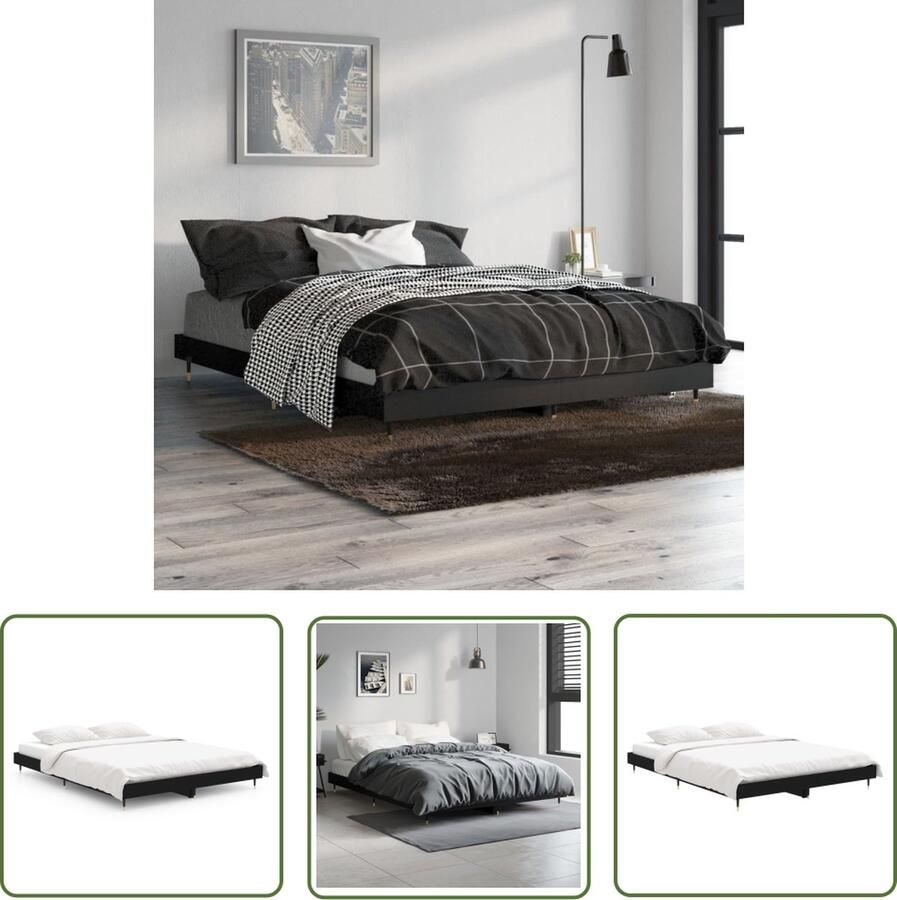 The Living Store Bedframe Duurzaam Bedframes 193 x 143 x 20 cm Zwart Bewerkt hout metaal