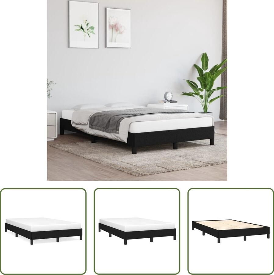 The Living Store Bedframe stof zwart 120x200 cm Bedframe Bed Slaapmeubel Ledikant Bedbodem Tweepersoonsbed Bedden Slaapmeubels Slaapmeubelen Ledikanten