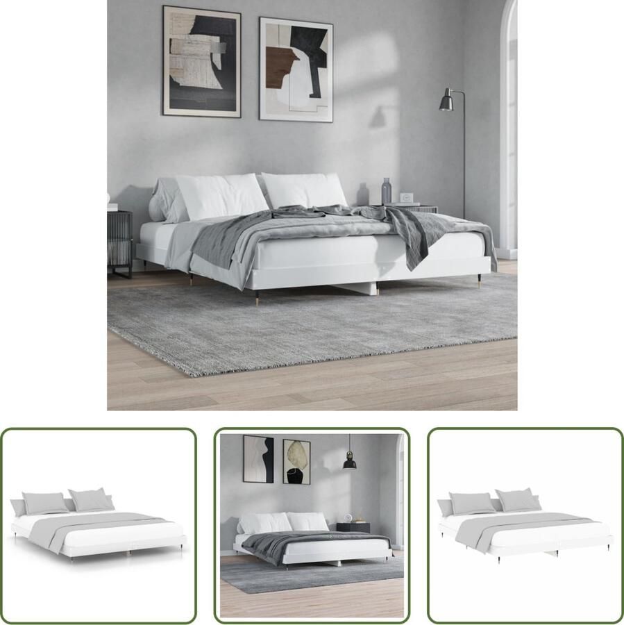 The Living Store Bedframe Duurzaam Bedframes Afmeting- 203 x 203 x 20 cm Kleur- Wit Geen matras inbegrepen Slaapcomfort Houten Bed Frame Tweepersoons Bed Frame Wit Massief Hout Bed