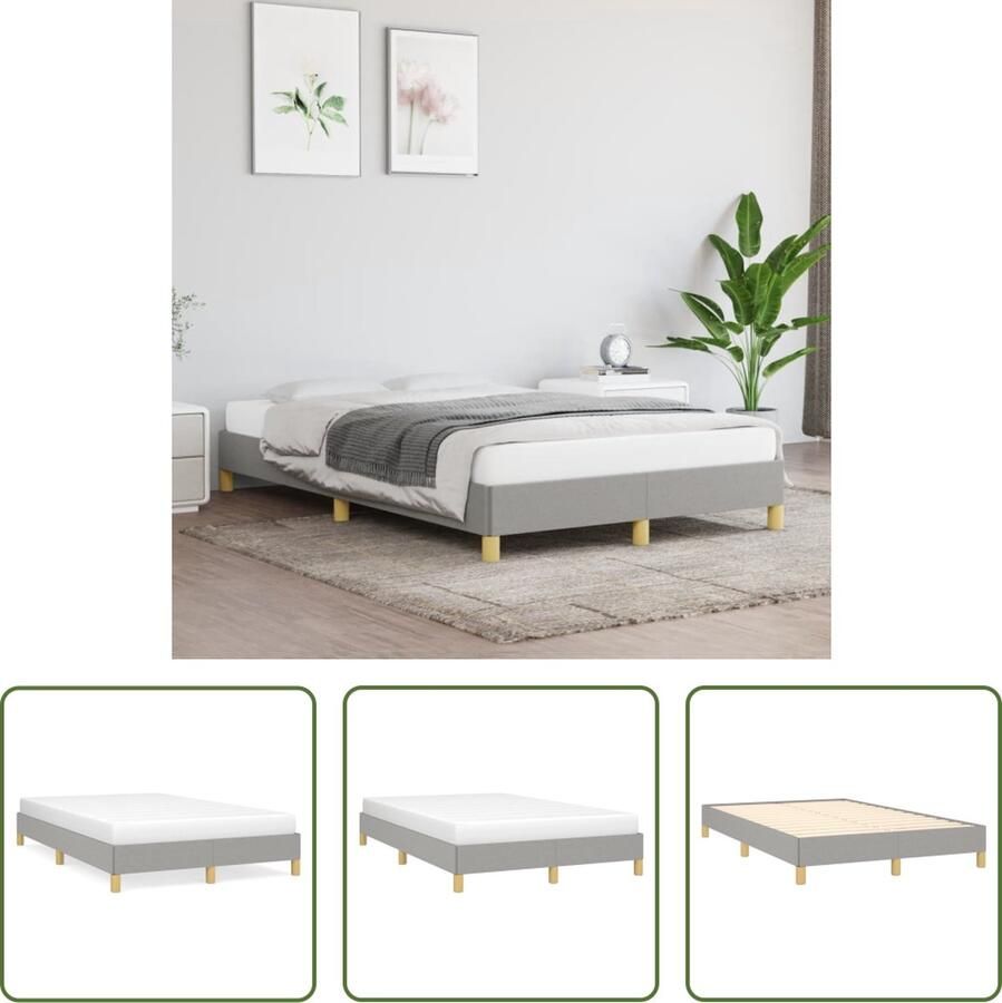 The Living Store Bedframe Duurzaam Bedframes Afmeting- 203x123x25 cm Kleur- Lichtgrijs Materiaal- Stof multiplex bewerkt hout Bed Frame Houten Bed Tweepersoonsbed Grijs Bed Stoffen Bed