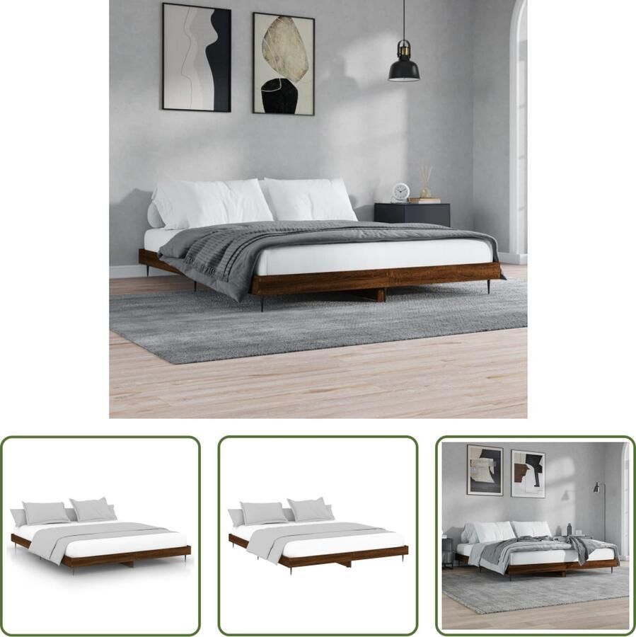 The Living Store Bedframe Duurzaam Bedframes Afmetingen- 203 x 153 x 20 cm Kleur- Bruineiken Bedframe Houten Bedframe Bruine Eiken Bedframe Tweepersoons Bedframe Slaapcomfort