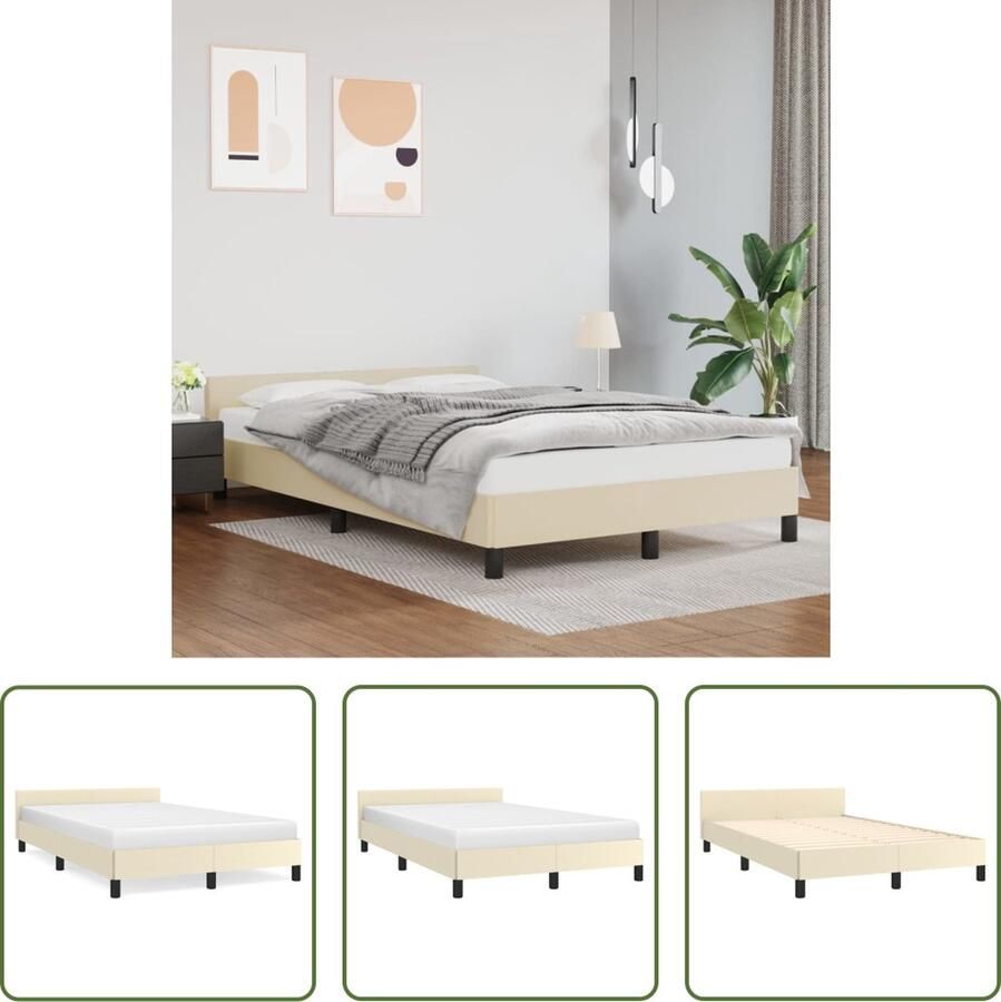 The Living Store Bedframe met hoofdbord kunstleer crèmekleurig 120x200 cm Bedframe Met Hoofdbord Bedframes Met Hoofdborden Bedframe Bed Slaapmeubel Bedbodem Ledikant Eenpersoonsbed Slaapbed Bedframes Bedden