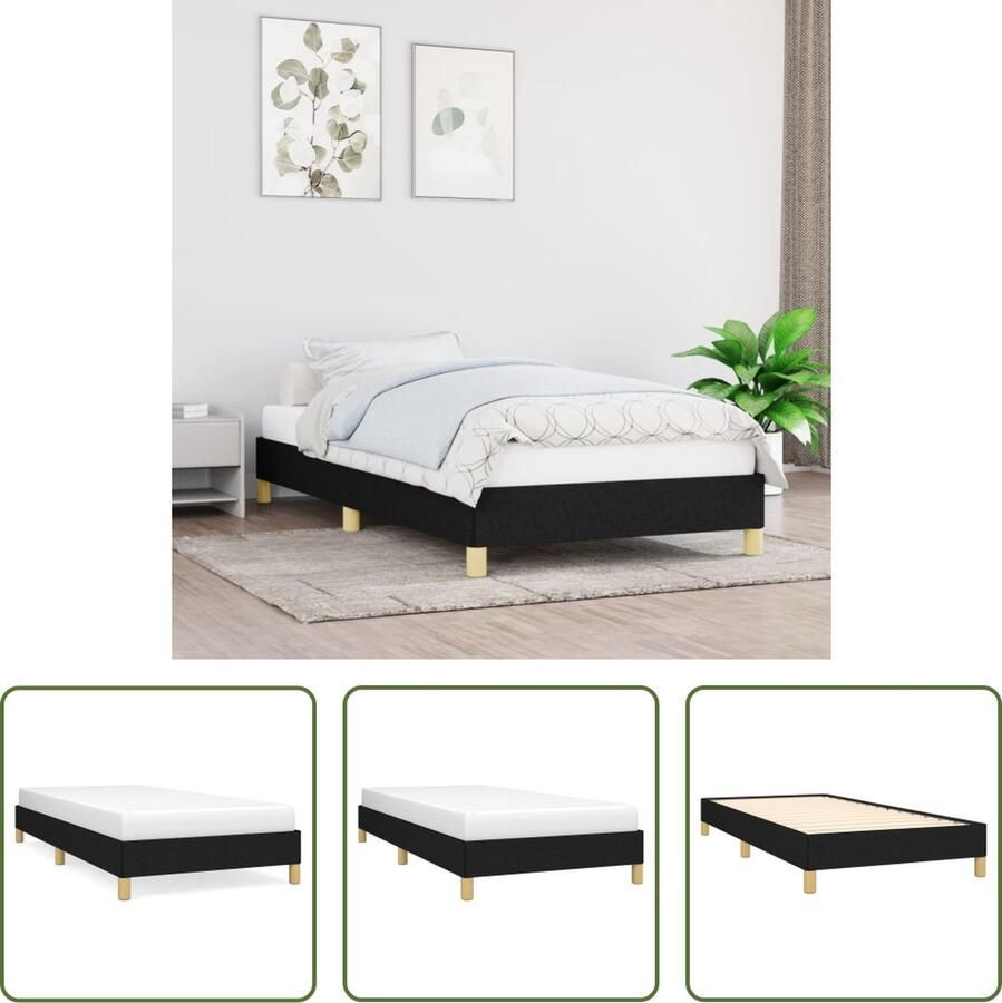 The Living Store Bedframe Duurzaam materiaal Multi-size Ondersteunende poten Multiplex lattenbodem Kleur- Zwart Totale afmetingen- 203 x 103 x 25 cm Geschikte matras- 100 x 200 cm - Foto 2