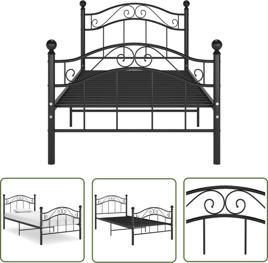 The Living Store Bedframe metaal zwart 100x200 cm Bedframe Bedframes Eenpersoonsbed Eenpersoonsbedden Bed Bedden Bedombouw Bedombouwen Frame Frames Slaapmeubel