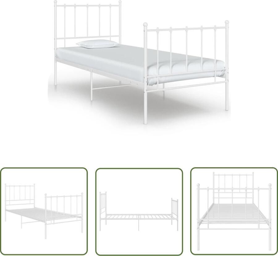 The Living Store Bedframe metaal wit 90x200 cm Bedframe Bedframes Eenpersoonsbed Eenpersoonsbedden Bed Bedden Bedombouw Bedombouwen Frame Frames Slaapmeubel