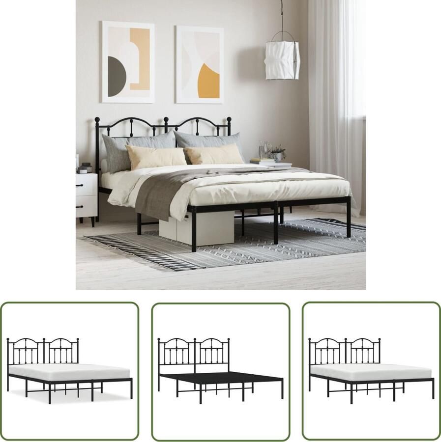 The Living Store Bedframe Elegant en tijdloos Metaal 207 x 156 x 97 cm zwart Metalen Bed Frame Tweepersoons Bed Zwarte Bed Hoofdbord Bed Boxspring Bed - Foto 2