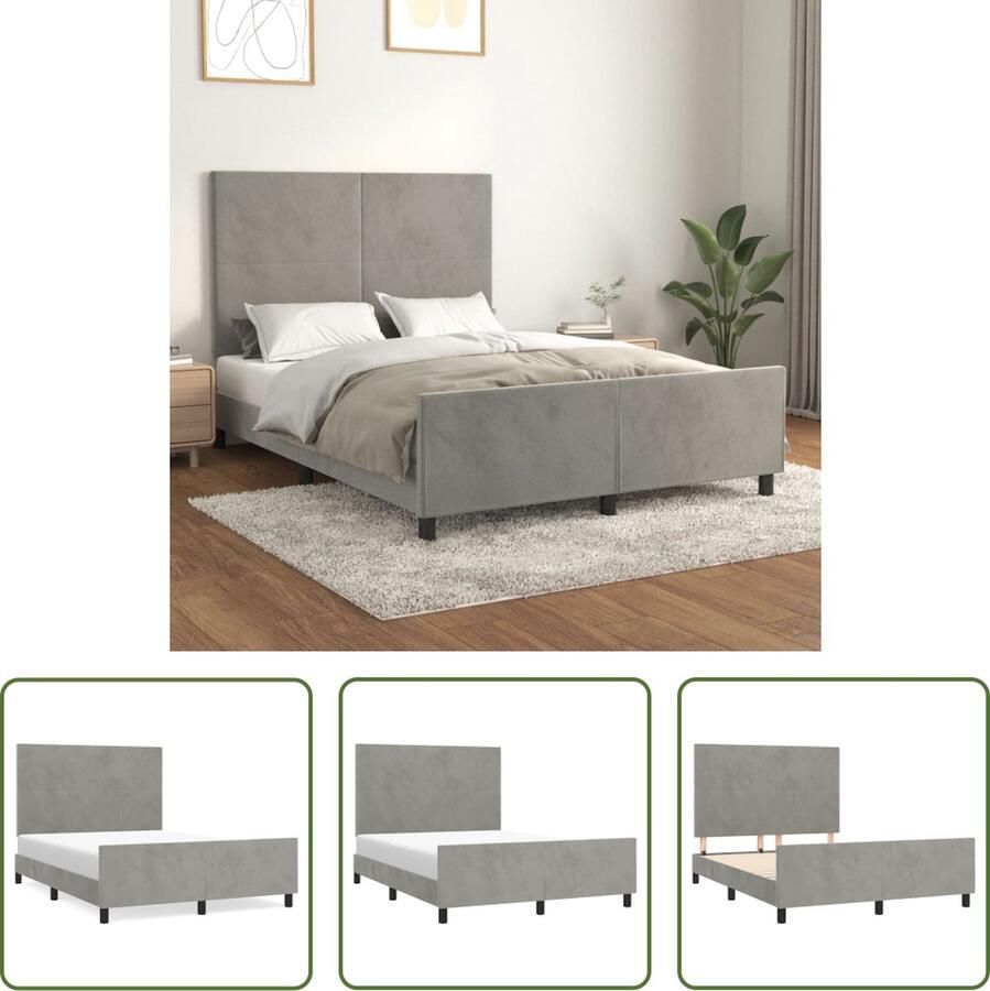 The Living Store Bedframe zonder matras 140x200 cm fluweel lichtgrijs Fluweel Bed Frame Tweepersoons Bed Boxspring Bed Hoofdbord Grijs Bed