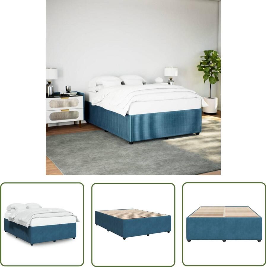 The Living Store Bedframe fluweel blauw 140x190 cm Blauwe Bed Frame Fluweel Bed Tweepersoon Bed Boxspring Bed Kingsize Bed
