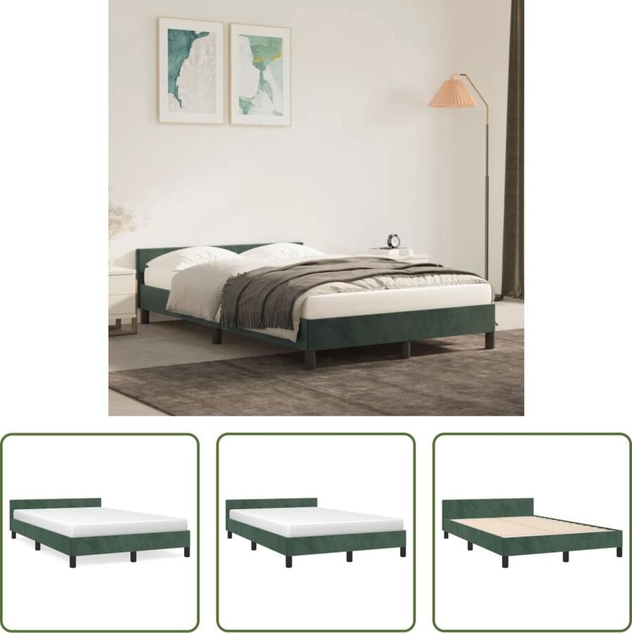 The Living Store Bedframe Fluweel Donkergroen 203x123x50 cm Ondersteunende poten multiplex lattenbodem Fluweel Bedframe Donkere Kleuren Bed Tweepersoons Bed Boxspring Alternatief Stapelbare Bedbodems