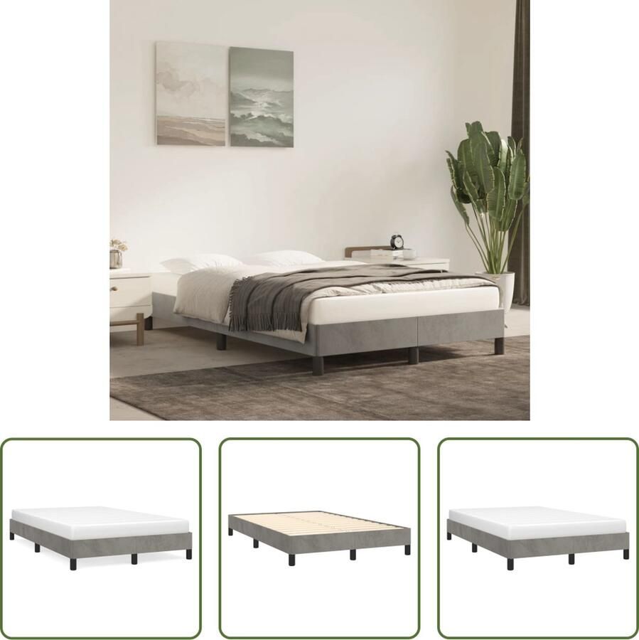 The Living Store Bedframe Fluweel Lichtgrijs 203 x 123 x 25 cm Geschikt voor 120 x 200 cm matras Bed Frame Tweepersoons Bed Fluweel Bed Grijs Bed Boxspring