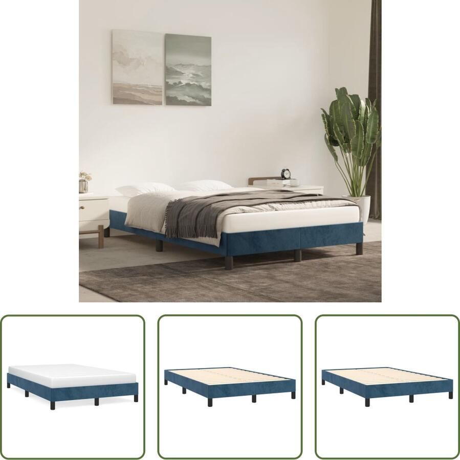 The Living Store Bedframe Fluweel Multiplex 203 x 123 x 25 cm Donkerblauw 120 x 200 cm Bed Frame Tweepersoons Bed Donkere Kleuren Velvet Bed Slaapcomfort