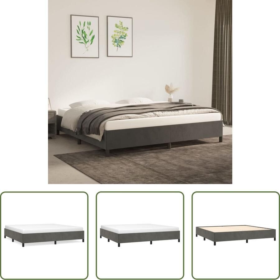 The Living Store Bedframe Fluweel Ondersteunende poten Multiplex lattenbodem Donkergrijs 203x203x35cm Fluweel Bed Frame Donkere Kleuren Bed Frames Tweepersoons Bed Frame Boxspring Bed Frame Slaapkamers Decoreren