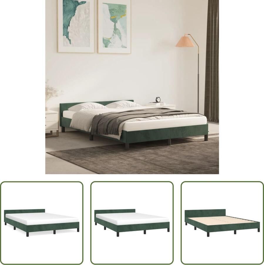 The Living Store Bedframe fluweel ondersteunende poten multiplex lattenbodem donkergroen 203 x 143 x 50 cm Bed Frame Tweepersoons Bed Velvet Bed Donkere Groene Bed Houten Bed Frame