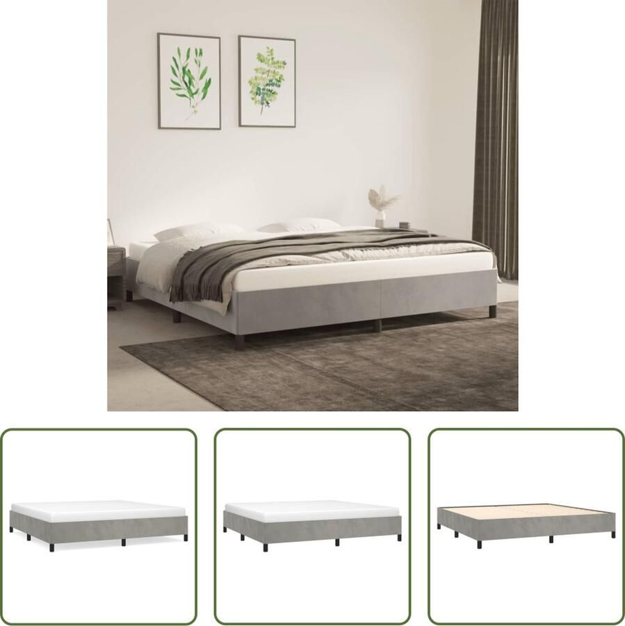 The Living Store Bedframe Fluweel Ondersteunende poten Multiplex lattenbodem Lichtgrijs 203 x 203 x 35 cm Tweepersoons Bed Fluweel Bed Licht Grijs Bed Frame Boxspring Bed