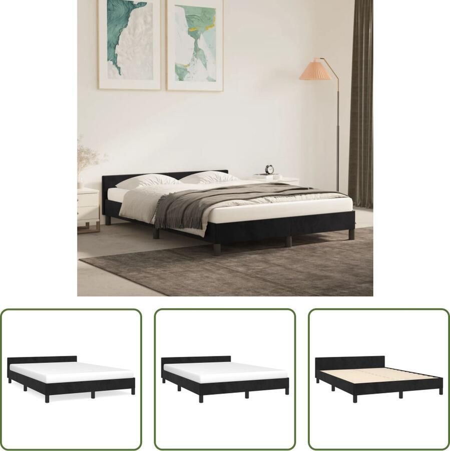 The Living Store Bedframe fluweel ondersteunende poten multiplex lattenbodem zwart 203x143x50cm Fluweel Bed Zwarte Bedbank Tweepersoons Bed Boxspring Bed King Size Bed