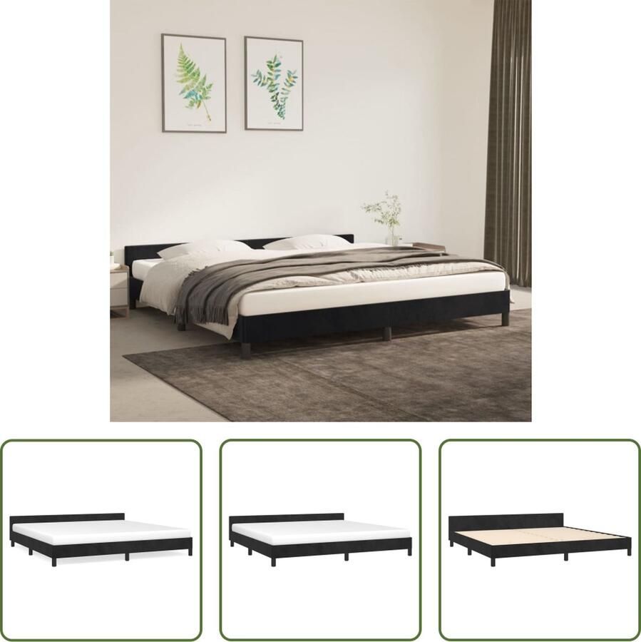 The Living Store Bedframe Fluweel Ondersteunende poten Multiplex lattenbodem Zwart 203 x 206 x 50 cm Geschikte matras 200 x 200 cm Bed Frame Boxspring Tweepersoonsbed Velvet Bed Black Bed