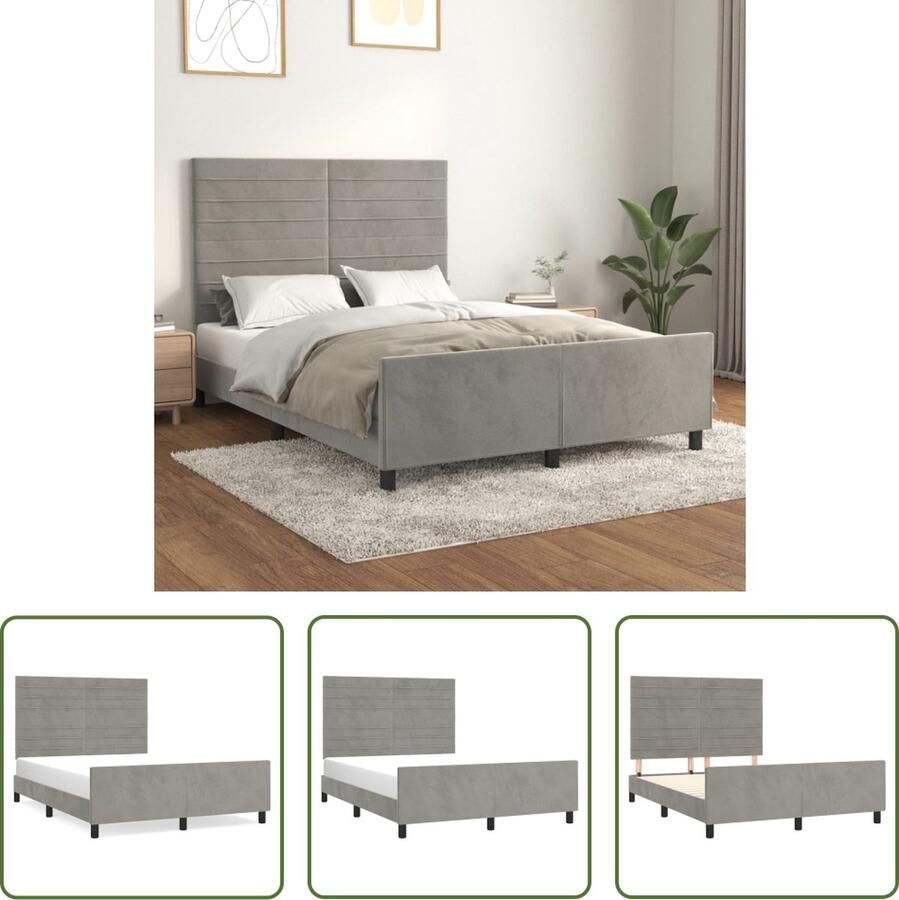 The Living Store Bedframe lichtgrijs fluweel verstelbare hoofdeind multiplex lattenbodem 203 x 146 x 118 128 cm geschikt voor 140 x 200 cm matras exclusief matras Bed Frame Slaapcomfort Velvet Bed Tweepersoons Bed Boxspring Bed