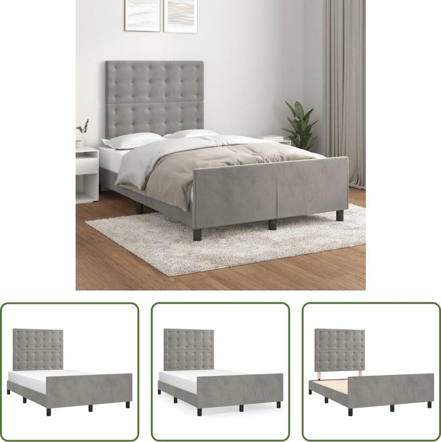 The Living Store Bedframe fluweel verstelbare hoogte ondersteunende poten multiplex lattenbodem comfortabele ondersteuning lichtgrijs 203 x 126 x 118 128 cm geschikt voor 120 x 200 cm matras