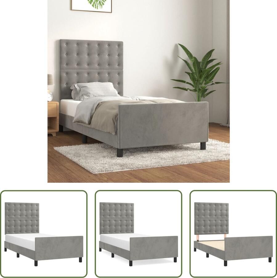 The Living Store Bedframe Lichtgrijs fluweel Verstelbare hoogte Ondersteunende poten Multiplex lattenbodem Comfortabele ondersteuning Bed Frame Tweepersoons Bed Boxspring Fluweel Bed Grijs Bed