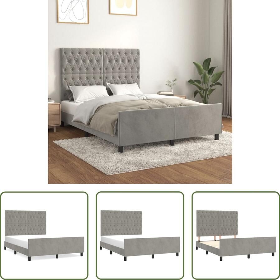 The Living Store Bedframe zonder matras 140x200 cm fluweel lichtgrijs Fluweel Bed Frame Verstelbaar Bed Frame Bed Frame Grijs Tweepersoons Bed Frame Boxspring Frame