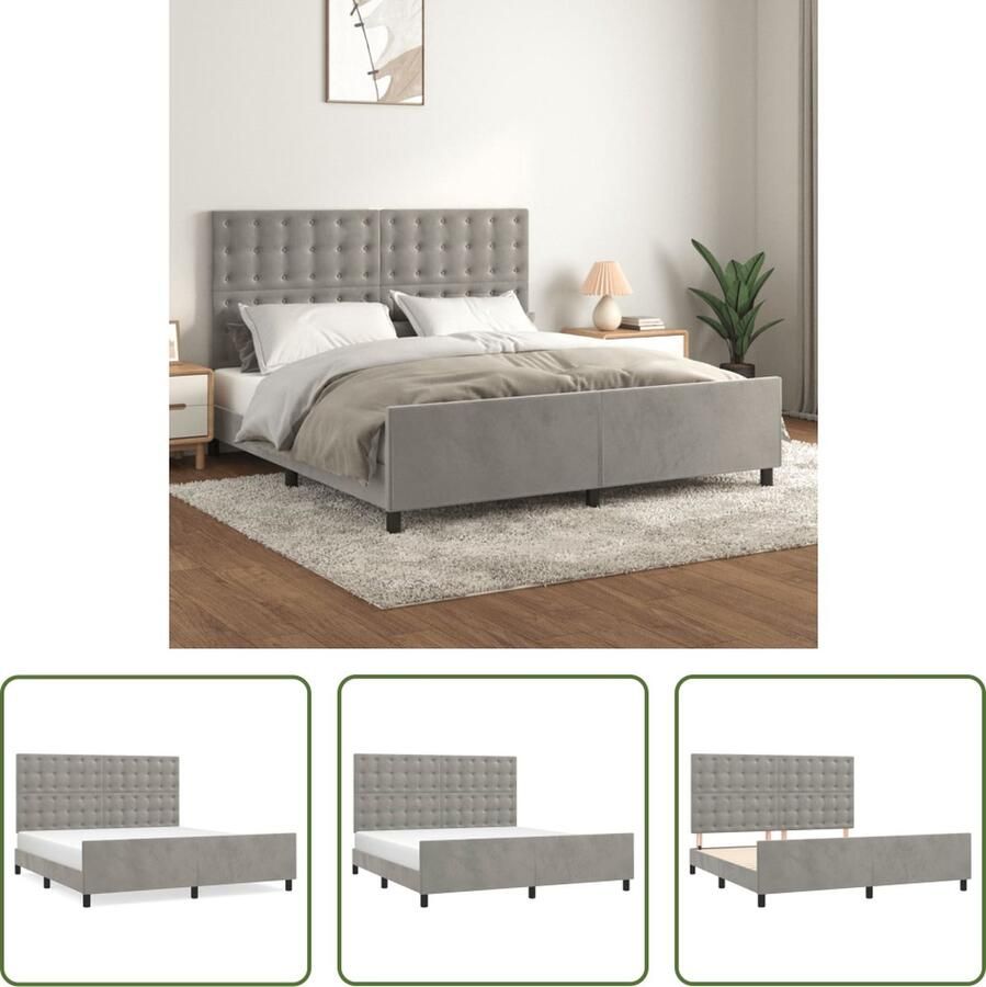The Living Store Bedframe fluweel verstelbare hoogte ondersteunende poten multiplex lattenbodem comfortabele ondersteuning lichtgrijs 203 x 166 x 118 128 cm geschikt voor matras 160 x 200 cm