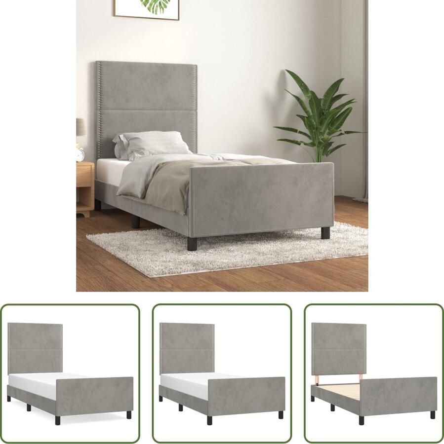 The Living Store Bedframe fluweel verstelbare hoogte ondersteunende poten multiplex lattenbodem comfortabele ondersteuning lichtgrijs 203 x 103 x 118 128 cm geschikt voor 100 x 200 cm matras