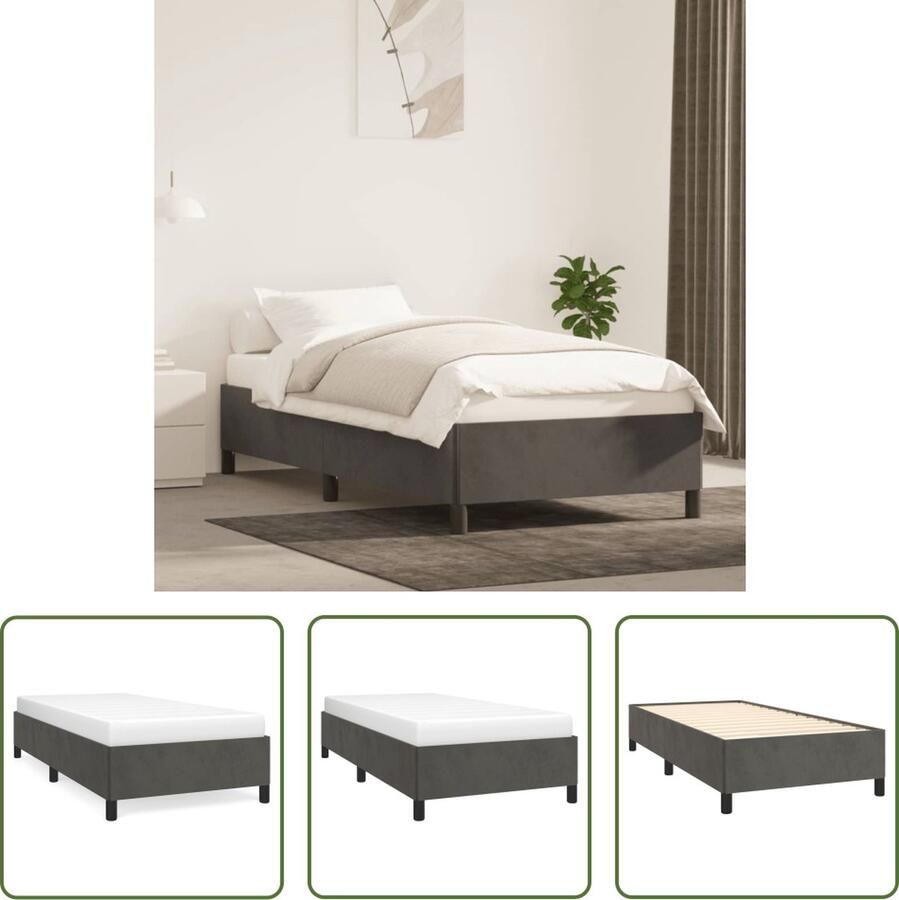 The Living Store Bedframe zonder matras 100x200 cm fluweel donkergrijs Fluweel Bedframe Donkere Kleuren Bed Tweepersoons Bed Boxspring Alternatief Slaapcomfort