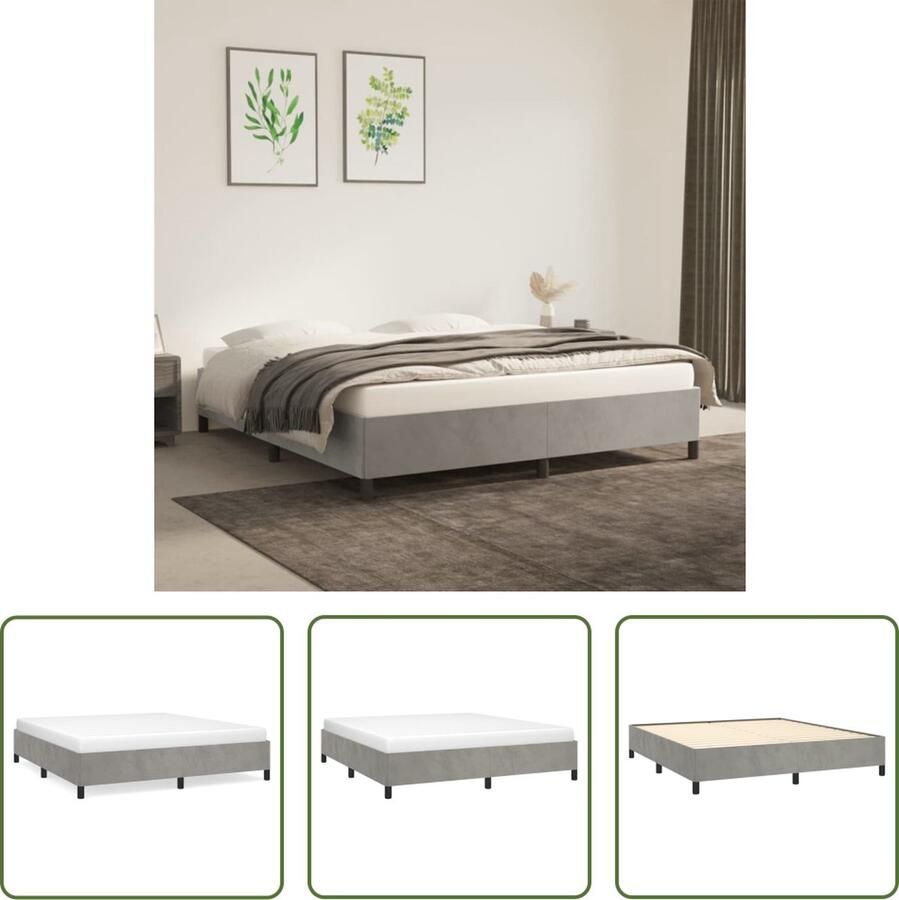 The Living Store Bedframe Fluweel Zacht Ondersteunend Lichtgrijs 203x163x35cm Geschikt voor 160x200cm Matras Inclusief Montagehandleiding Fluweel Bed Frame Tweepersoons Bed Grijs Bed Boxspring Bed Hoofdbord