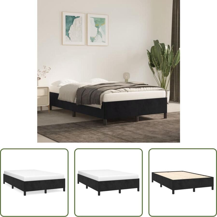 The Living Store Bedframe Fluwelen Bedframe 203 x 123 x 35 cm Zwart Bed Frame Velvet Bed Frame Zwarte Bed Frame Tweepersoons Bed Frame Boxspring Frame