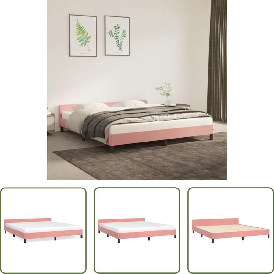 The Living Store Bedframe Fluwelen Bedframe met Hoofdeinde 203 x 163 x 50 cm Roze Bed Frame Velvet Bed Frame Rooskleurig Bed Frame Tweepersoons Bed Frame King Size Bed Frame