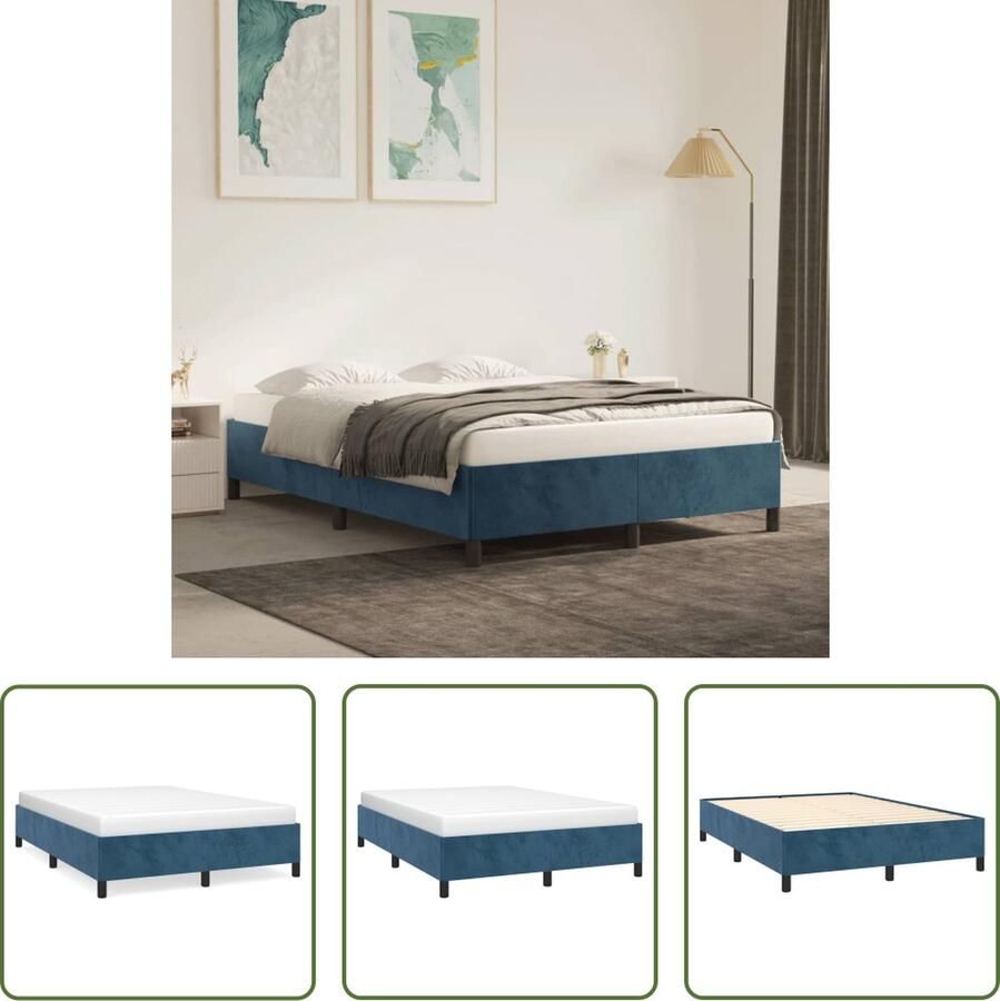 The Living Store Bedframe Fluwelen Donkerblauw 140x200 cm Ondersteunende poten Multiplex lattenbodem Donkerblauw Bedframe Tweepersoons Bed Velvet Bed Luxe Bed Met Pootjes
