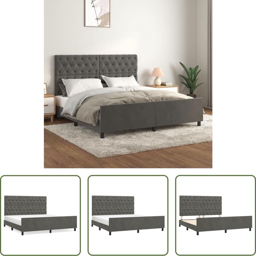 The Living Store Bedframe zonder matras 160x200 cm fluweel donkergrijs Fluwelen Bed Frame Donkere Kleuren Tweepersoons Bed Hoofdbord Boxspring Alternatief