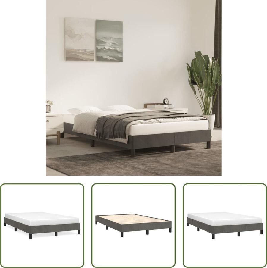 The Living Store Bedframe Fluwelen Donkergrijs 203x123x25 cm Multiplex lattenbodem Donker Grijs Bed Frame Velvet Bed Frame Tweepersoons Bed Frame Boxspring Bed Frame King Size Bed Frame