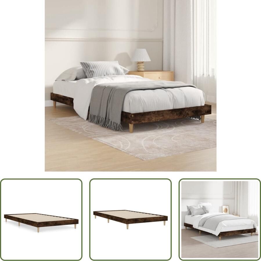 The Living Store Bedframe Gerookt Eiken 203 x 103 x 20 cm Duurzaam hout Ondersteunende poten Multiplex lattenbodem Bed Frame Houten Bed Tweepersoons Bed Bruine Bed Gerookte Eiken Kleur