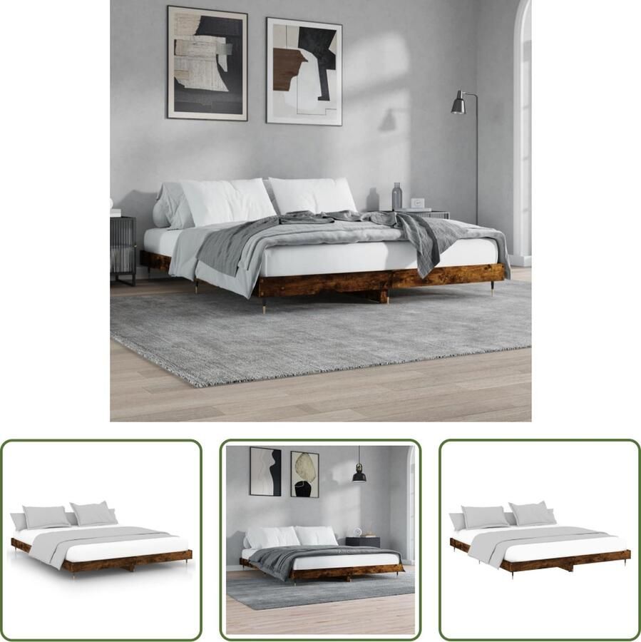 The Living Store Bedframe Gerookt Eiken Hoge Kwaliteit Hout Metalen Poten Multiplex Lattenbodem 203 x 203 x 20 cm Bed Frame Houten Bed Bruine Bed Tweepersoons Bed Slaapcomfort