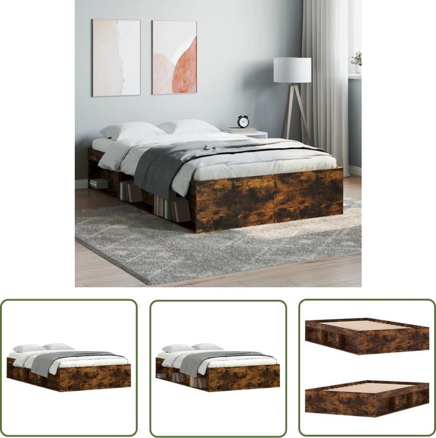 The Living Store Bedframe Houten Logeerbed 203 x 123 x 35 cm Gerookt eiken Houten Bed Frame Modern Bed Frame Tweepersoons Bed Frame Logeerbed Bed Frame Met Opbergvakken - Foto 2