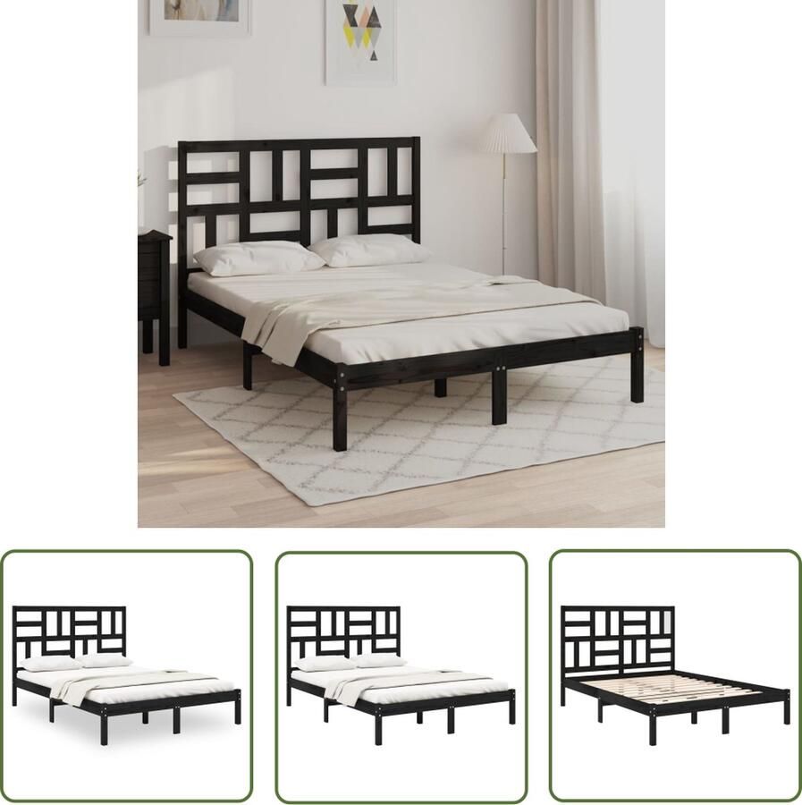 The Living Store Bedframe massief hout zwart 120x200 cm Bedframe Bedframes Bed Bedbodem Ledikant Bed Frame Massief Houten Bedframe Slaapmeubel Tweepersoonsbed Bedden Bedbodems - Foto 4