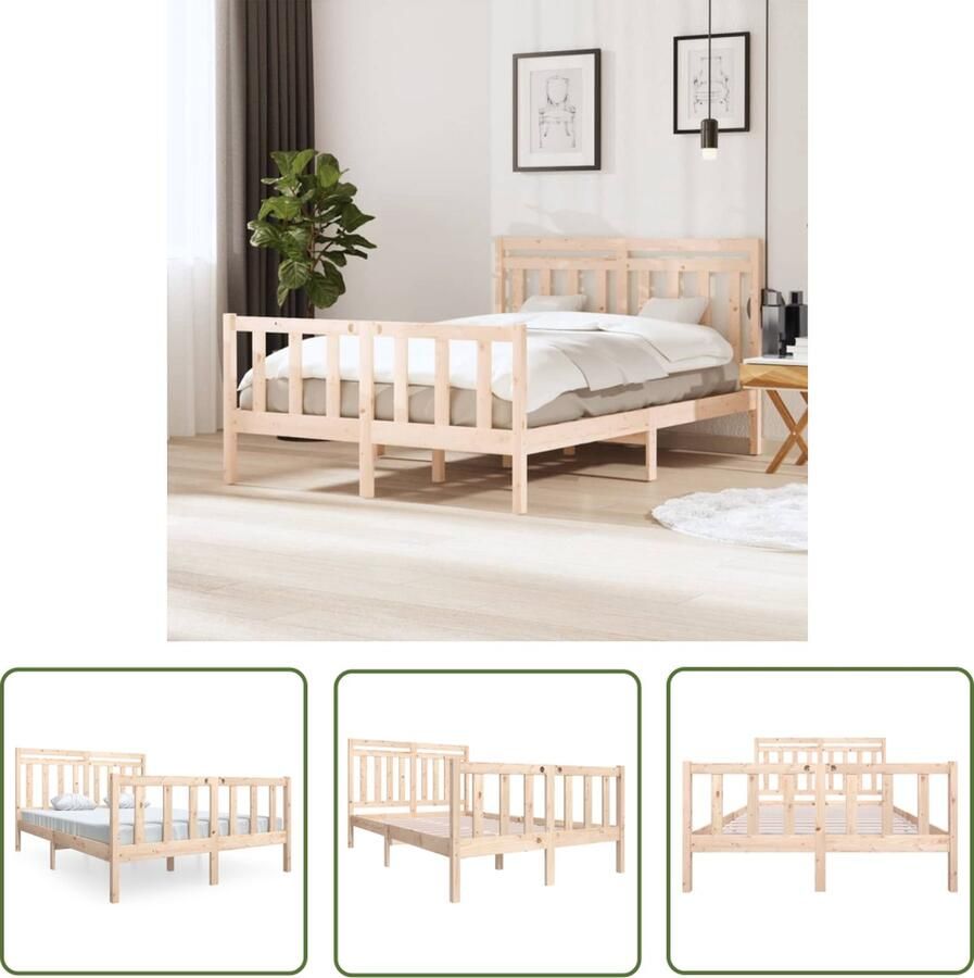 The Living Store Bedframe massief hout 140x190 cm Bedframe Bedframes Tweepersoonsbed Bed Bedombouw Dubbel Bed Frame Bed Frame Ledikant Bedframe Met Hoofdeinde Tweepersoonsbedden - Foto 3