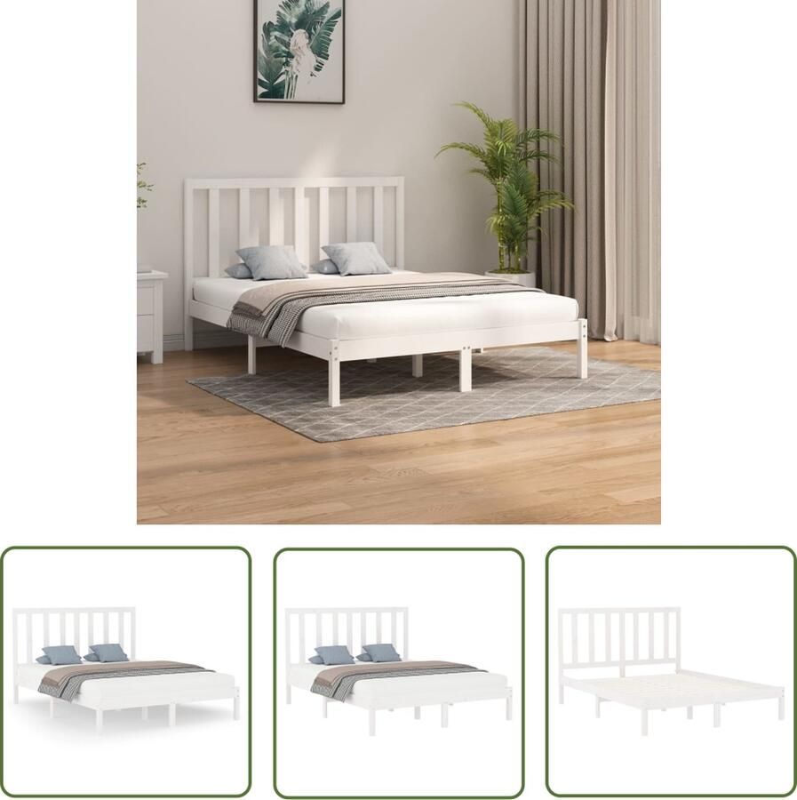 The Living Store Bedframe massief grenenhout wit 140x200 cm Bedframe Bedframes Tweepersoonsbed Bed Bedombouw Dubbel Bed Frame Bed Frame Ledikant Bedframe Met Hoofdeinde Tweepersoonsbedden - Foto 6