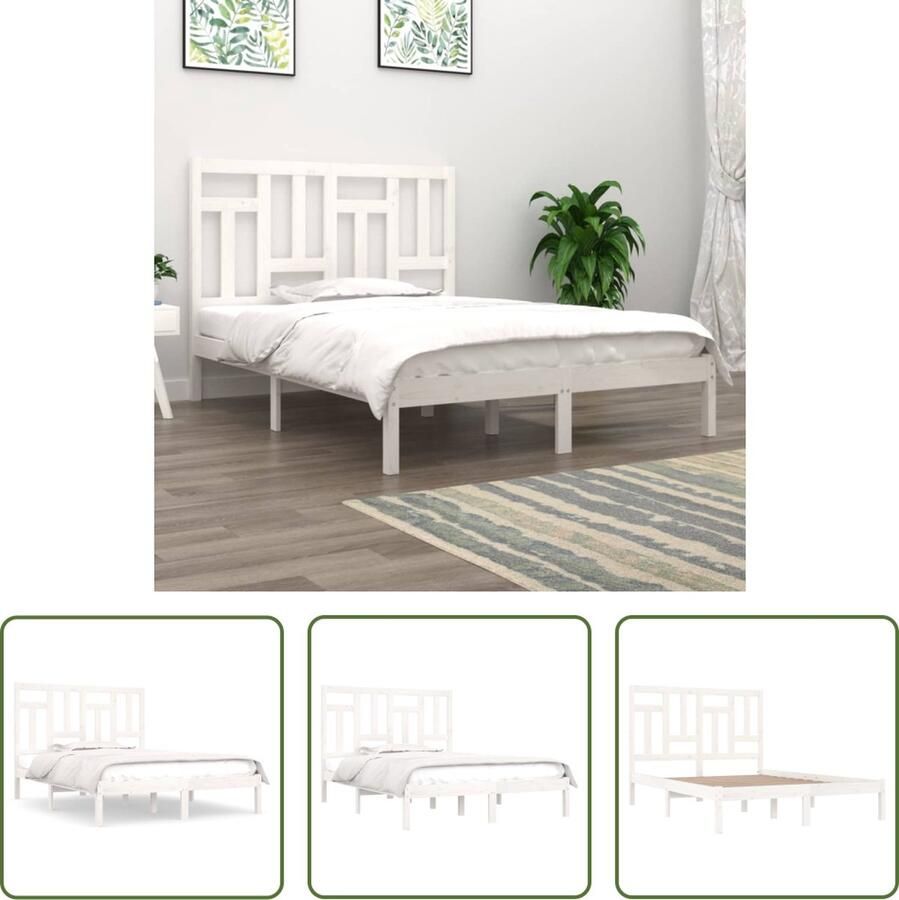 The Living Store Bedframe Grenenhout 140 x 200 cm Wit Met hoofdeinde Montage vereist Houten Bedframe Grenenhout Bedframe Wit Bedframe Tweepersoons Bedframe 140x200