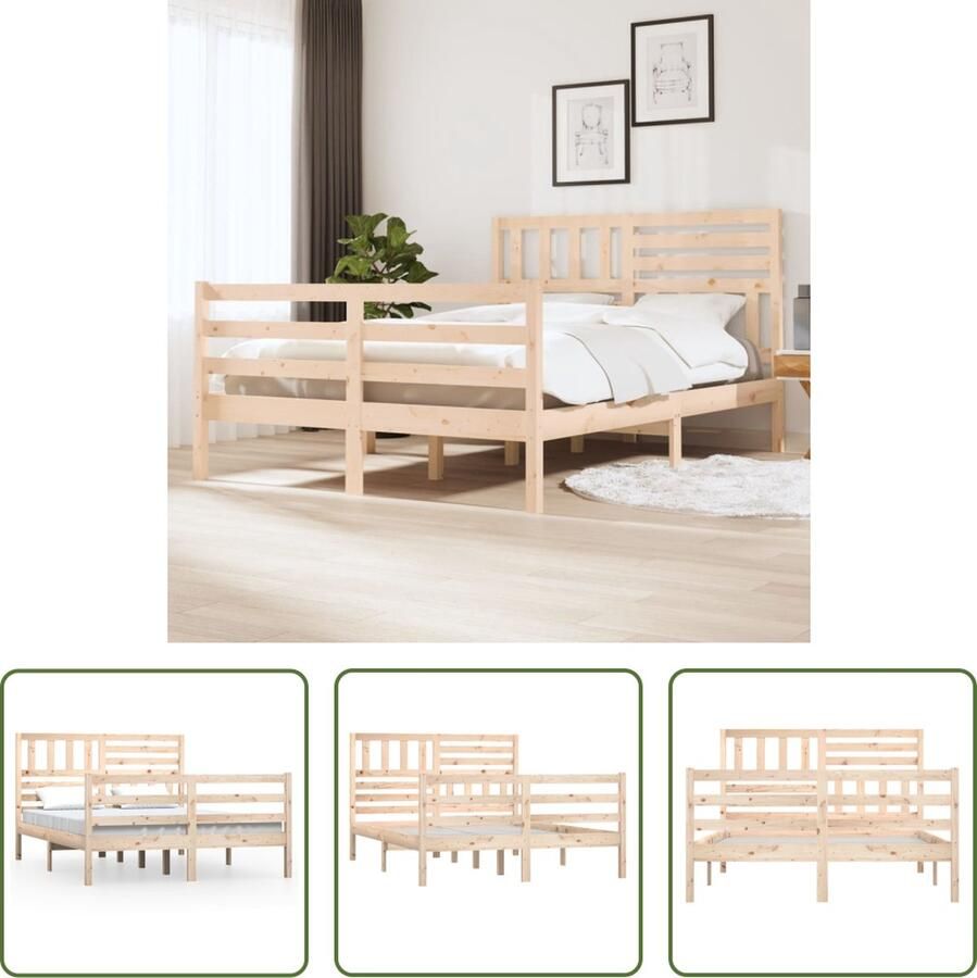 The Living Store Bedframe massief hout 160x200 cm Bedframe Bedframes Tweepersoonsbed Bed Bedombouw Dubbel Bed Frame Bed Frame Ledikant Bedframe Met Hoofdeinde Tweepersoonsbedden - Foto 2