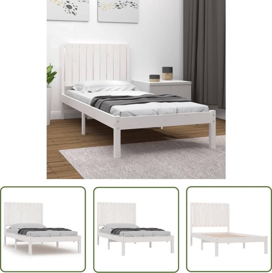 The Living Store Bedframe zonder matras massief grenenhout wit 90x190 cm Bedframe Grenenhouten Bed Wit Bed Enkel Bed Modern Bed - Foto 3