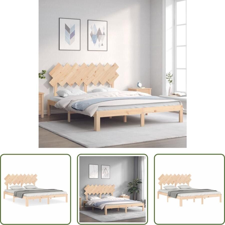 The Living Store Bedframe met hoofdbord massief hout 160x200 cm Bedframe Bedframes Bed Tweepersoonsbed Slaapkamermeubel Houten Bedframe Houten Bed Bedbodem Massief Houten Bedframe Ledikant Bedframe Met Hoofdeinde - Foto 5