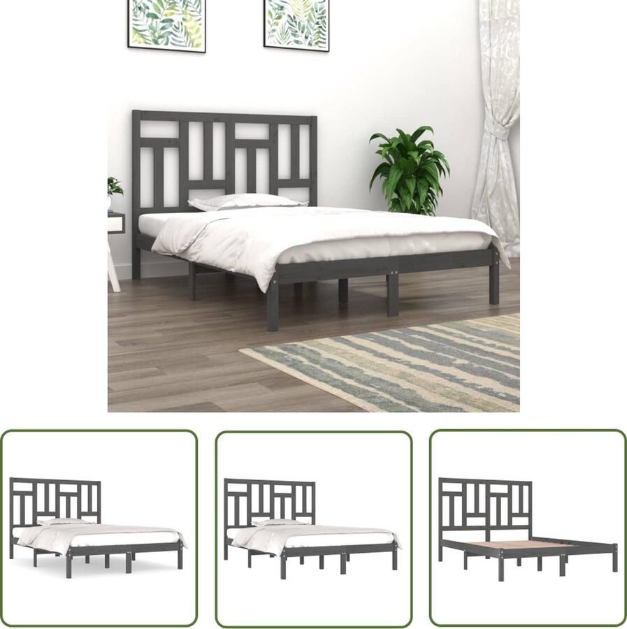 The Living Store Bedframe Grenenhout 205.5 x 125.5 x 31 cm Grijs