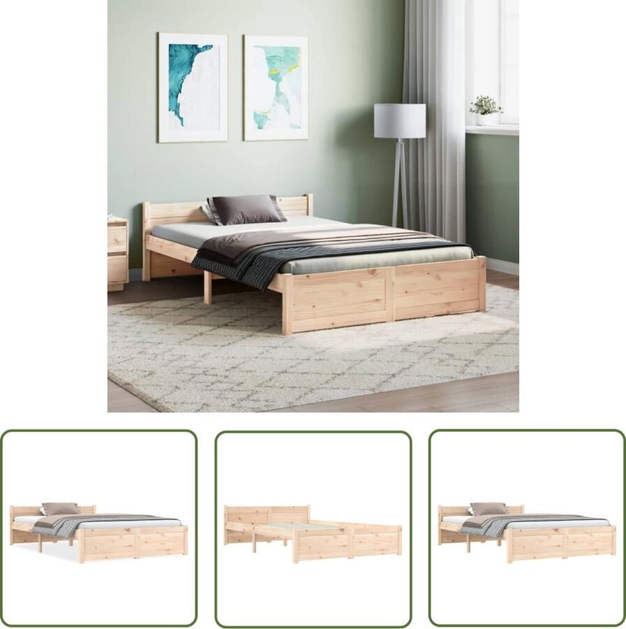 The Living Store Bedframe massief hout 120x200 cm Bedframe Bedframes Bed Bedbodem Ledikant Bed Frame Massief Houten Bedframe Slaapmeubel Tweepersoonsbed Bedden Bedbodems - Foto 2