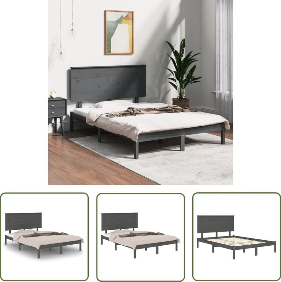 The Living Store Bedframe massief grenenhout grijs 120x200 cm Bedframe Bedframes Bed Bedbodem Ledikant Bed Frame Massief Houten Bedframe Slaapmeubel Tweepersoonsbed Bedden Bedbodems - Foto 2