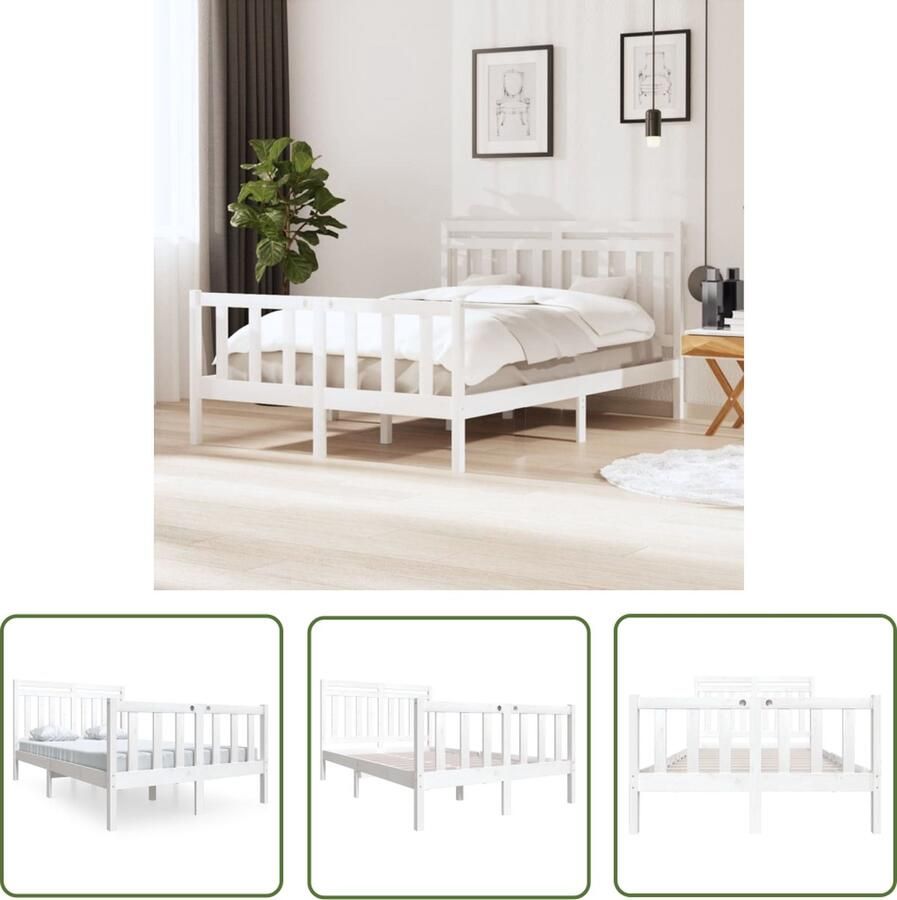 The Living Store Bedframe massief grenenhout wit 140x200 cm Bedframe Bedframes Tweepersoonsbed Bed Bedombouw Dubbel Bed Frame Bed Frame Ledikant Bedframe Met Hoofdeinde Tweepersoonsbedden - Foto 8