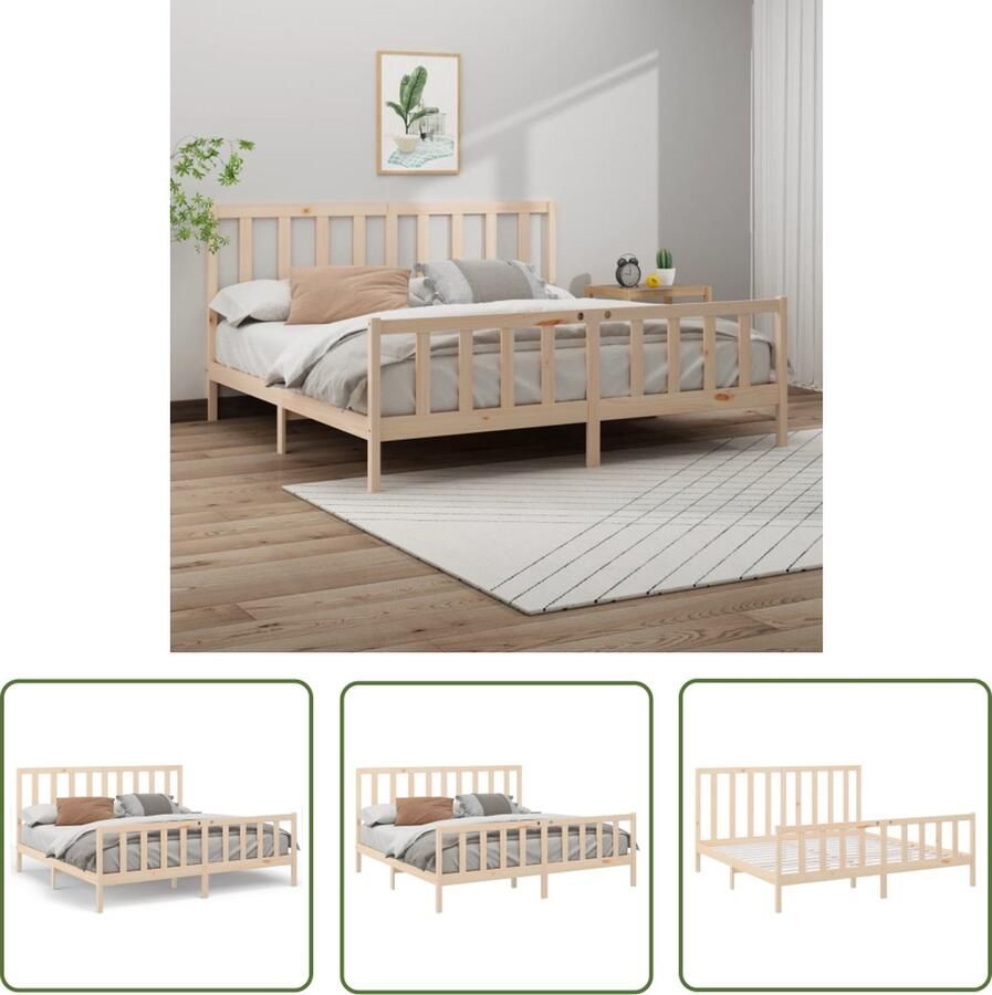 The Living Store Bedframe massief grenenhout 180x200 cm 6FT Super King Bedframe Bedframes Bed Bedbodem Ledikant Bed Frame Massief Houten Bedframe Slaapmeubel Tweepersoonsbed Bedden Bedbodems - Foto 2