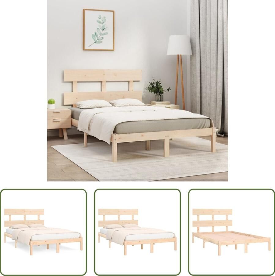 The Living Store Bedframe massief hout 200x200 cm Bedframe Bedframes Tweepersoonsbed Bed Bedombouw Dubbel Bed Frame Bed Frame Ledikant Bedframe Met Hoofdeinde Tweepersoonsbedden - Foto 2